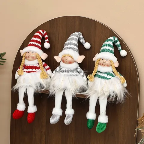 Christmas Elf Doll Striped Long Leg Gnomes Plush Decorations For Home Office Table Shelf Xmas Ornaments Gift