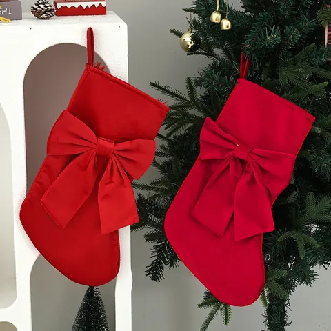 Calcetines de Navidad de Terciopelo Con Lazo Grande Adorno Colgante de Chimenea Bolsa de Regalo para Fiesta de Navidad Hogar
