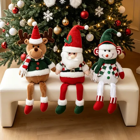 Long Legged Christmas Doll Santa Claus Snowman Reindeer Plush Ornament For Festive Window Home Decor Gift Polyester Stuffed Toy