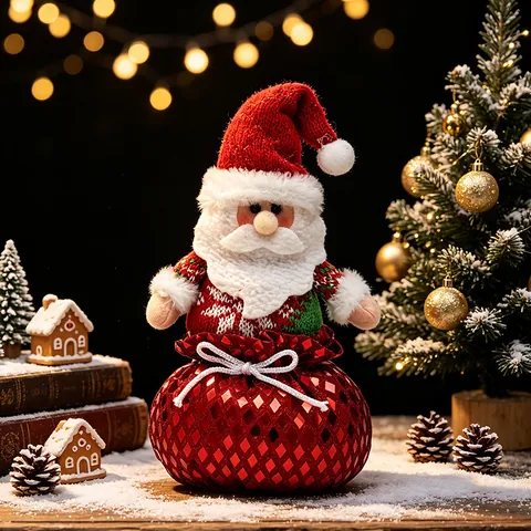 Adornos Creativos de Muñecos de Navidad Con Base de Bolsa de Regalo de Lentejuelas Retro Papá Noel Muñeco de Nieve Reno Juguete de Peluche Decoración del Hogar Festivo Regalo