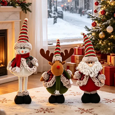 Adornos de Muñeca Telescópica de Navidad Papá Noel Muñeco de Nieve Reno Figuras de Felpa para Fiesta de Navidad Hogar Escaparate