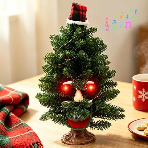 Electric Christmas Tree Animated Dancing Music LED Simulated Pine Needle Desktop Ornament Festive Holiday Decoration Gift