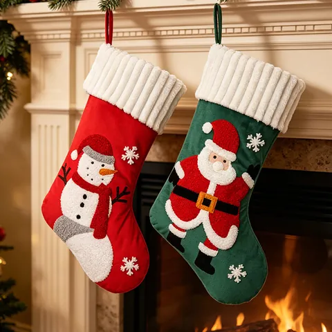 Große Weihnachtsstrümpfe Handtuchstickerei Weihnachtsmann Schneemann Muster Vlies Aufhängen Geschenkbeutel Kamin Dekoration
