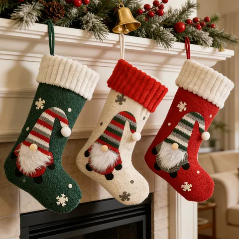 Calcetines de Navidad Decorativos de Peluche de Gnomo Sin Rostro Bolsa de Regalo Grande de Rudolf Para Colgar en Árbol de Navidad