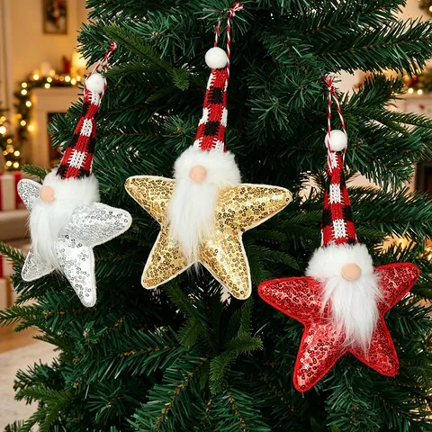 Christmas Star Gnome Ornaments Sequin Plush Angel Hanging Decorations For Christmas Tree Home Party Decor