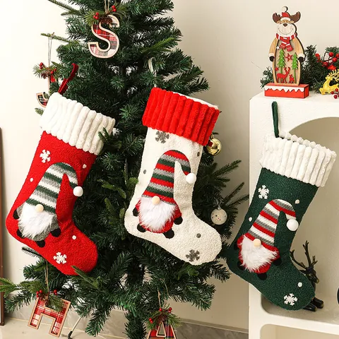 Calcetines de Navidad Decorativos de Peluche de Gnomo Sin Rostro Bolsa de Regalo Grande de Rudolf Para Colgar en Árbol de Navidad