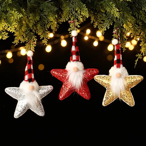 Christmas Star Gnome Ornaments Sequin Plush Angel Hanging Decorations For Christmas Tree Home Party Decor