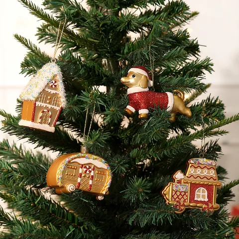 Electroplated Plastic Christmas Tree Hanging Ornaments Luxury Gingerbread Man Rudolf Rudolph Bag Skates Shaped Xmas Party Home Decor