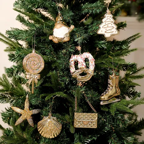 Electroplated Plastic Christmas Tree Hanging Ornaments Luxury Gingerbread Man Rudolf Rudolph Bag Skates Shaped Xmas Party Home Decor