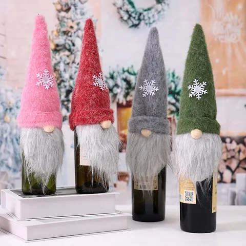 Christmas Gnome Wine Bottle Cover Festive Snowflake Pattern Long Beard Faceless Old Man Champagne Bottle Decor Party Table Ornament