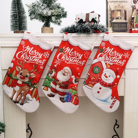 Digitaldruck Weihnachtsstrumpf Geschenktüte Groß Weihnachtsmann Rentier Schneemann Muster Für Kamin Weihnachtsbaum Deko
