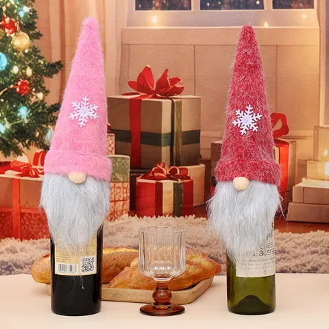 Christmas Gnome Wine Bottle Cover Festive Snowflake Pattern Long Beard Faceless Old Man Champagne Bottle Decor Party Table Ornament