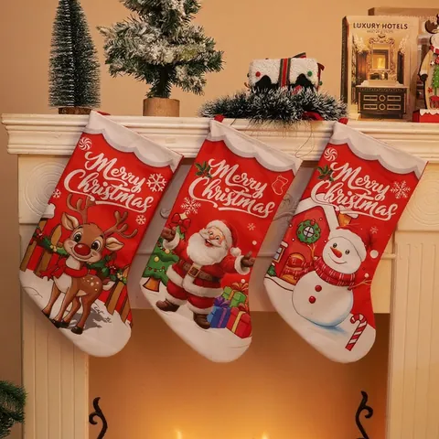Digitaldruck Weihnachtsstrumpf Geschenktüte Groß Weihnachtsmann Rentier Schneemann Muster Für Kamin Weihnachtsbaum Deko