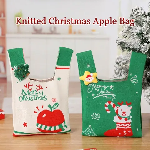 Nueva Bolsa de Regalo de Punto de Navidad Bolsa de Manzana Bolsa de Dulces de Navidad Con Muñeca 3D Reno Patrón de Muñeco de Nieve Para Empaque de Regalo