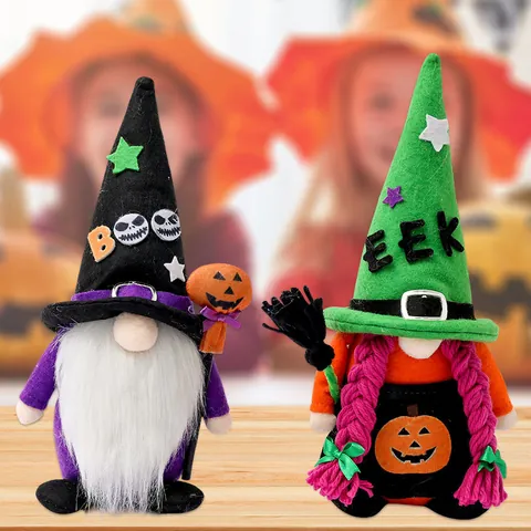 Halloween Faceless Gnome Rudolph Plush Doll Standing Ornament For Home Window Party Decoration Pumpkin Broom Witch Hat Boo Eek