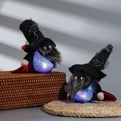 Halloween Vampire Gnome Plush Doll With LED Light Bat Cloak Wizard Faceless Ornament For Home Party Table Decor Halloween Supplies