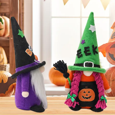 Halloween Faceless Gnome Rudolph Plush Doll Standing Ornament For Home Window Party Decoration Pumpkin Broom Witch Hat Boo Eek