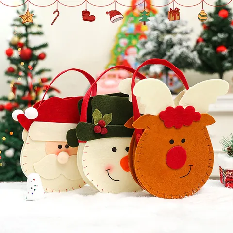 Christmas Non-woven Fabric Gift Bags Santa Claus Snowman Reindeer Cartoon Candy Bags For Xmas Eve Apple Packaging Handheld Drawstring Bags