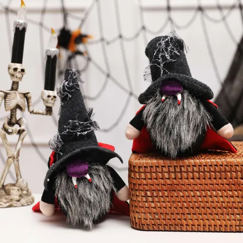 Halloween Vampire Gnome Plush Doll With LED Light Bat Cloak Wizard Faceless Ornament For Home Party Table Decor Halloween Supplies