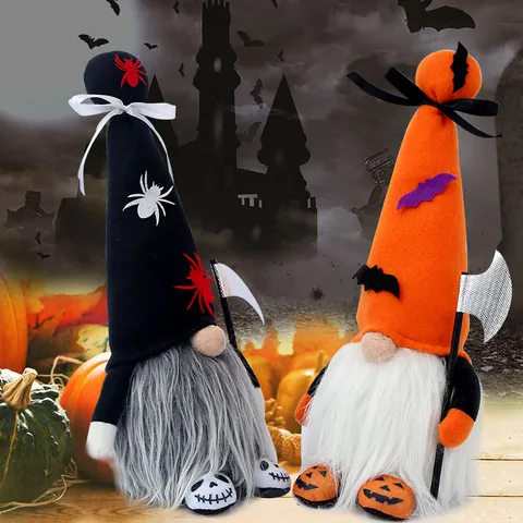 Halloween Gloeiende Kabouter Pluche Gezichtsloze Pop Decoratie Met Spin Vleermuis Patroon Rudolph Figuur Griezelig Feest