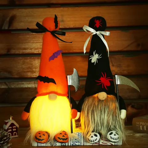 Halloween Gloeiende Kabouter Pluche Gezichtsloze Pop Decoratie Met Spin Vleermuis Patroon Rudolph Figuur Griezelig Feest