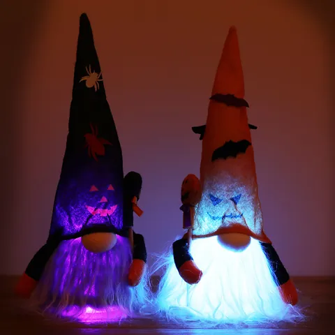 Halloween Lichtgevende Gezichtsloze Kabouter Pop Pluche Spin Vleermuis Pompoen Hoed Ornament LED Decoratie Voor Thuis