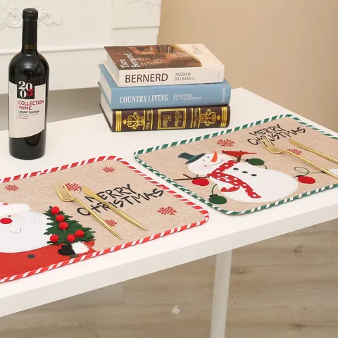 Kerst Linnen Placemat Cartoon Kerstman Sneeuwpop Print Tafelmat Feestelijke Huis Dineren Party Decor Keuken Benodigdheden