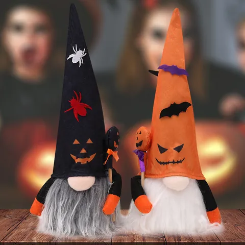 Halloween Lichtgevende Gezichtsloze Kabouter Pop Pluche Spin Vleermuis Pompoen Hoed Ornament LED Decoratie Voor Thuis