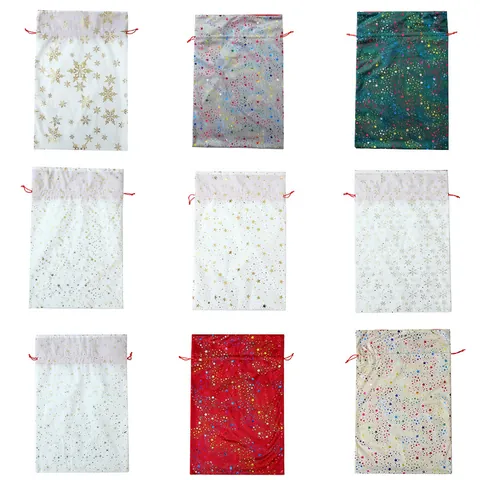 Luxury Velvet Christmas Gift Bag With Bronzing Colorful Pentagram Snowflake Pattern Drawstring Pouch For Kids Party Home Holiday Decor