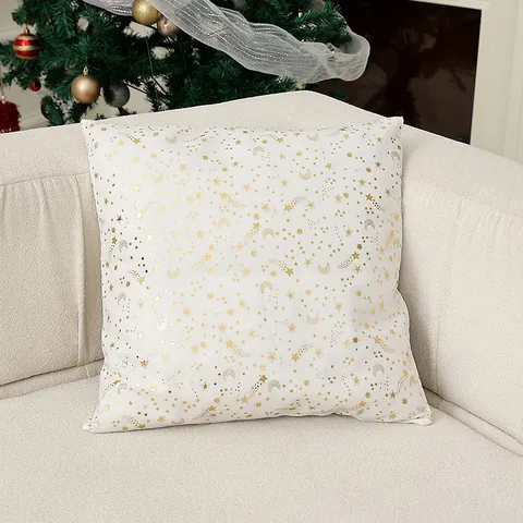 Funda de Almohada Decorativa de Navidad Estampado en Caliente Oro Patrón Estrella Copo de Nieve Luna Blanco Rojo Verde Funda de Cojín para Sofá Hogar Navidad Regalo