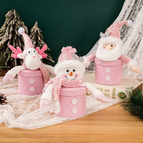 Caja de Manzana de Navidad Rosa Figura de Dibujos Animados Tarro de Caramelos Decoración Papá Noel Muñeco de Nieve Reno Bolsa de Regalo de Peluche para Fiesta Niños Hogar