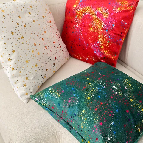 Funda de Almohada Decorativa de Navidad Estampado en Caliente Oro Patrón Estrella Copo de Nieve Luna Blanco Rojo Verde Funda de Cojín para Sofá Hogar Navidad Regalo