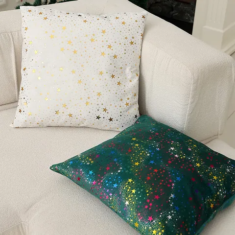 Taie d'Oreiller Étoile Dorée de Noël Marquage à Chaud Housse de Coussin Décorative de Canapé en Tissu Doux Carrée
