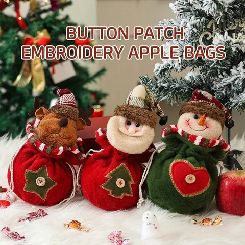 Christmas Gift Bag 3D Santa Snowman Reindeer Drawstring Gift Pouch Holiday Candy Bag Christmas Eve Apple Bag Decoration