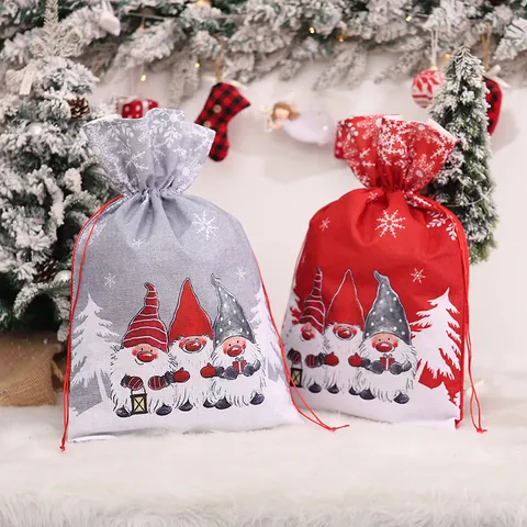 Sacchetti Regalo Di Natale In Iuta Con Motivo Gnomo Pochette Per Caramelle Coulisse Per Decorazione Feste