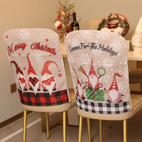 Christmas Gnome Plaid Chair Covers Non-woven Faceless Santa Back Covers For Festive Home Dining Party Decorations