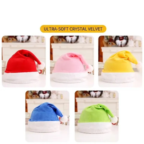 Χριστουγεννιάτικο Καπέλο από Ύφασμα Crystal Super Soft για Ενήλικες Βελούδινο Καπέλο Άγιου Βασίλη για Πάρτι Με Μπάλα και Λευκό Τελείωμα