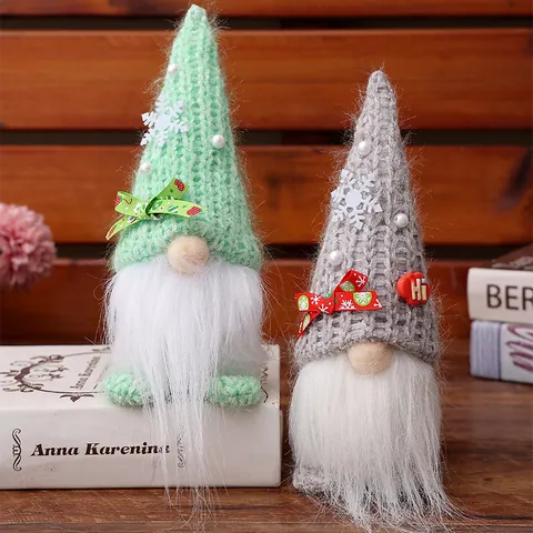 Christmas Gnome Rudolph Faceless Doll Knitted Hat Snowflake Pearl Bow Hanging Rudolph Ornament Xmas Home Window Decor Figurine
