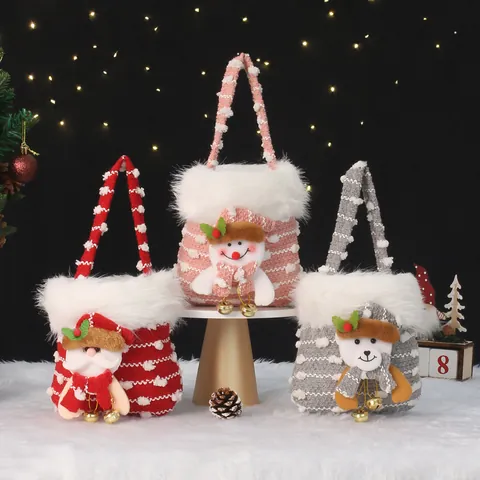 Christmas Gift Bags Santa Claus Snowman Reindeer Knitted Plush Candy Apple Bags For Party Favors Festive Gift Wrapping