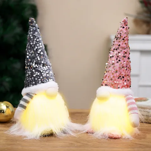 Christmas Faceless Gnome Rudolph Doll Decoration with LED Light Sequin Hat Plush Toy Festive Home Table Ornament