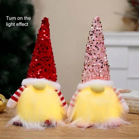 Christmas Glowing Faceless Gnome Rudolph Plush Doll With Sequin Hat LED Lighting Cloth Art Xmas Decoration Ornaments Gift