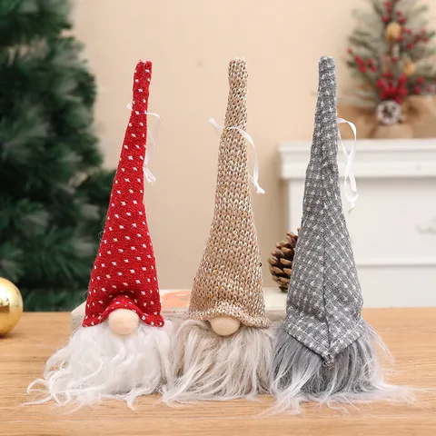 Christmas Gnome Faceless Old Man Pendant LED Light Up Hanging Ornament Knitted Sequin Plush Gnome For Christmas Tree Home Decor Holiday Gift