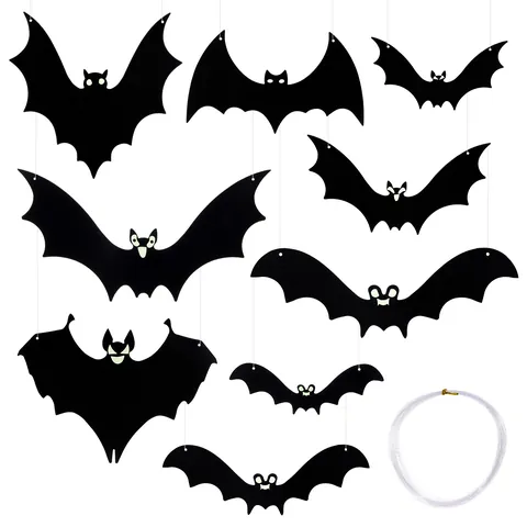 Decoración Colgante de Murciélago Negro de Plástico para Halloween Colgante de Murciélago Espeluznante con Ojos Luminosos