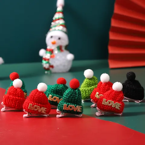 Mini Gestrickte Weihnachtsmütze Haarspange Pailletten Buchstabe Pompon Mini Hut Für Weinflaschen Tassen Dekoration Weihnachten Party Bedarf