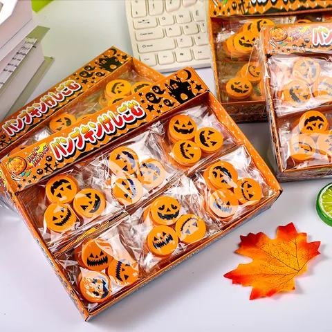 Halloween Pumpkin Jack-O-Lantern Face Printed Round Rubber Eraser Orange Creative Stationery For Kids School Holiday Party Favors Gift