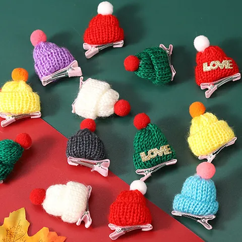 Mini Gestrickte Weihnachtsmütze Haarspange Pailletten Buchstabe Pompon Mini Hut Für Weinflaschen Tassen Dekoration Weihnachten Party Bedarf