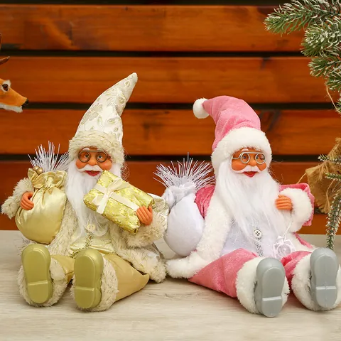 12 Inch Sitting Santa Claus Doll With Silicone Face Fabric Christmas Old Man Figurine Table Decoration Xmas Home Ornament