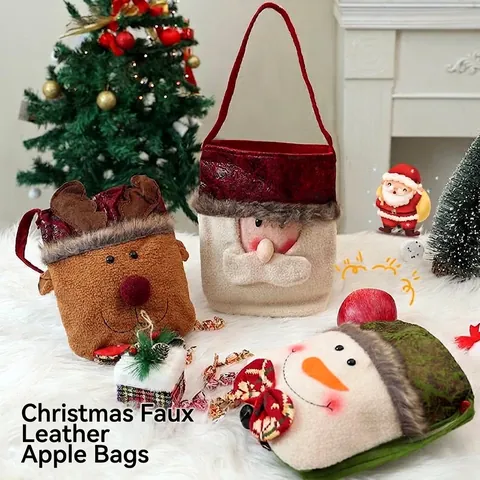 Creatieve Kerst Cadeauzakje Kunstleer Trekkoord Handtas Snoepzakje Kerstman Sneeuwpop Rendier Feestelijke Vakantie Decoratie Tas