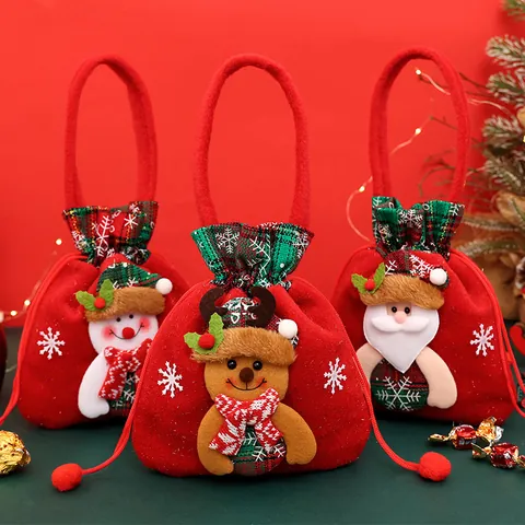 Christmas Gift Bags Santa Claus Snowman Reindeer Plush Doll Apple Bags Kids Candy Gift Pouches Xmas Eve Party Favor Bags Cloth Drawstring Bags