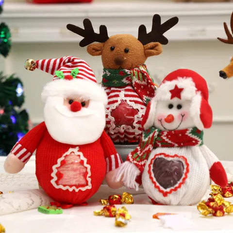 Knitted Christmas Gift Bag Cartoon Santa Claus Snowman Reindeer Apple Handbag Xmas Eve Candy Packaging Tote Bag Festive Decor